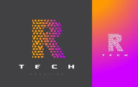 R Letter Logo Technology. Connected Dots Letter Design Vector. Stock-Illustration