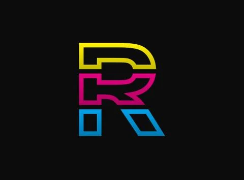 R letter logo, vector desing font .Dynamic cmyk split blue, pink, yellow colo Stock Illustration