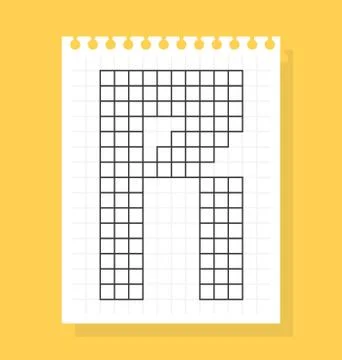 R letter on notepad sheet of squared paper, made of squares. Vector illustrat Illustrazione stock