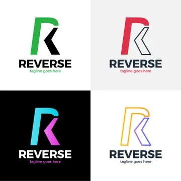 R Letter Reverse arrow logo Technology Automotive Fashion Logotype Vector Ico Stock Illustration