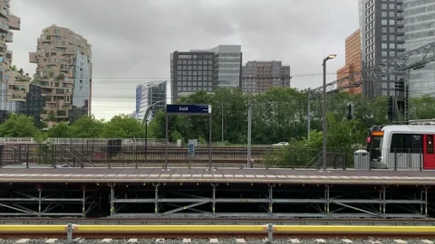 R-net metro train arrives at Amsterdam Zuid railway station. Netherlands Stock-Footage 310092700