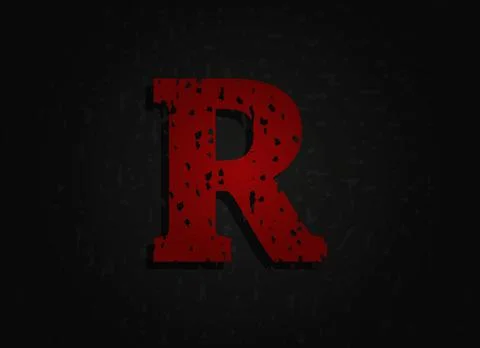 R vector red letter made of grunge texture. Insane Fear brutal font. Wicked n Stock Illustration