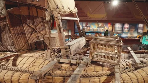 The Ra II reed boat, built by Thor Heyerdahl, displayed at the Kon-Tiki Museum Stock Footage 313282968