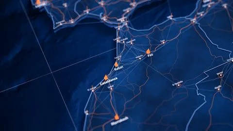 Rabat map big data visualization. Futuristic map infographic of city in Morocco Illustrazione stock
