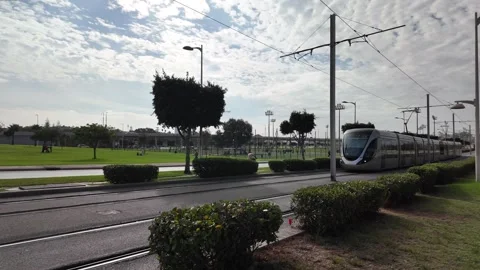 Rabat tramway passing through city streets, Morocco – October 26, 2025 Stock Footage 320070600