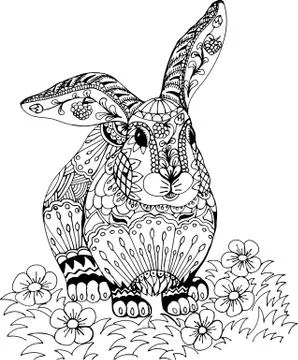 Rabbit among the flowers. Stock Illustration