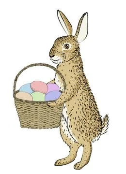 Rabbit and basket with eggs Stock Illustration
