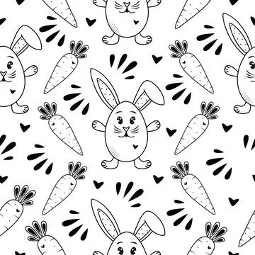 Rabbit and carrot, seamless pattern 스톡 일러스트