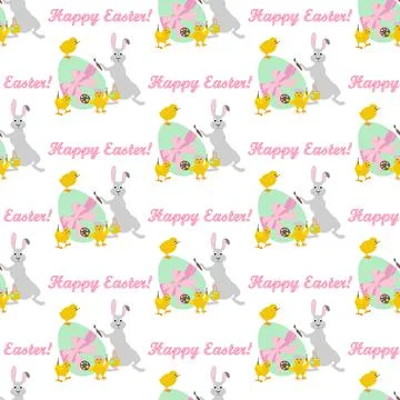 Rabbit and chick painting easter eggs seamless pattern Illustrazione stock
