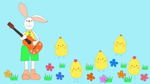 Rabbit and chickens celebrate the Easter Stock Footage 125564146