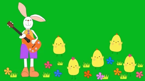 Rabbit and chickens celebrate the Easter Stock Footage 125564152