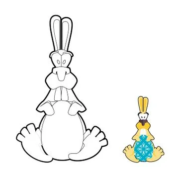Rabbit and Easter egg coloring book. Traditional Easter Bunny and beautiful m Stock Illustration