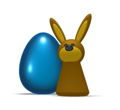 Rabbit and easter egg on white background - 3d illustration 스톡 일러스트