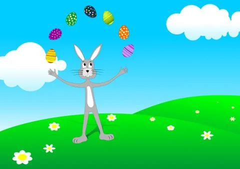 Rabbit and Easter eggs Stock Illustration