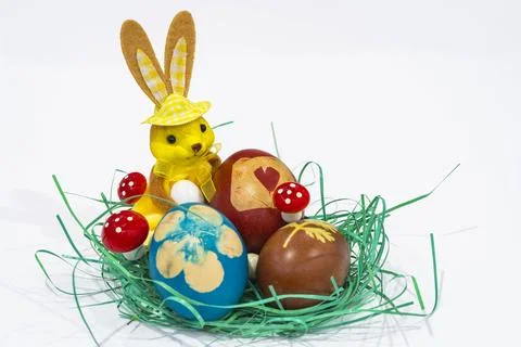 Rabbit and Easter eggs Stock-Fotos