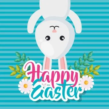 Rabbit and flowers easter celebration poster Stock Illustration
