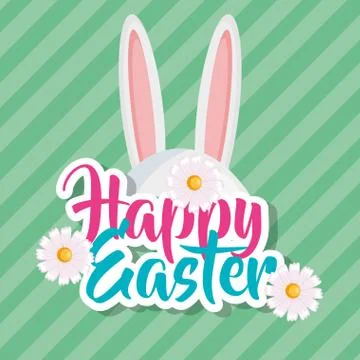 Rabbit and flowers easter celebration poster Stock Illustration