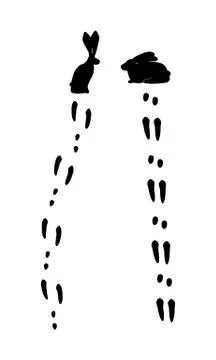 Rabbit and hare footprints (eps) black white illustration Stock Illustration
