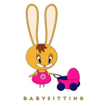 Rabbit and stroller Stock Illustration