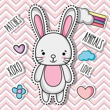 Rabbit animal patch sticker design Illustrazione stock