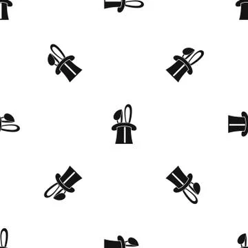 Rabbit appearing from a top magic hat pattern seamless black Illustrazione stock
