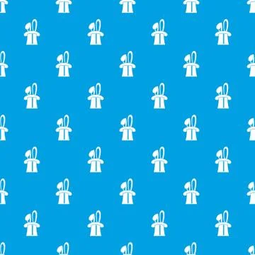 Rabbit appearing from a top magic hat pattern seamless blue Stock Illustration