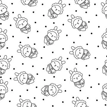 Rabbit with bag. Seamless pattern. Coloring Page. Stock Illustration