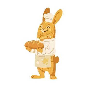 Rabbit Baker Holding Bread イラスト素材
