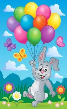 Rabbit with balloons theme image - eps10 vector illustration. Stock Illustration