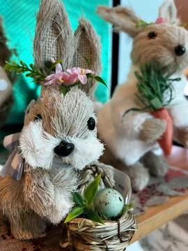 Rabbit with a basket of eggs Stock Photos