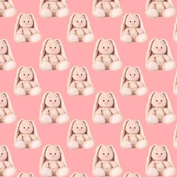 Rabbit beige, plush seamless pattern on a light background. Illustrazione stock