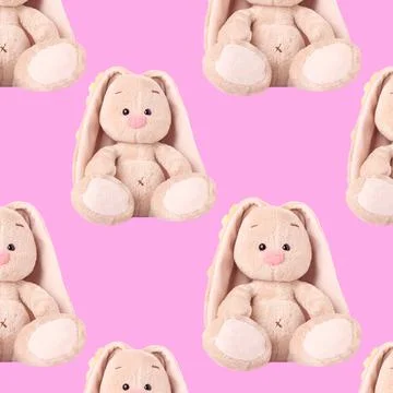 Rabbit beige, plush seamless pattern on a light background. Foto stock