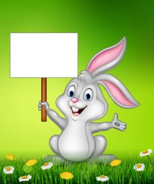 Rabbit with blank sign Stock Illustration