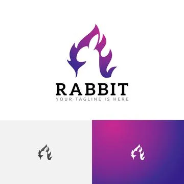 Rabbit Bunny Hare Fire Flame Spirit Negative Space Logo Stock Illustration