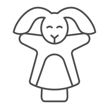 Rabbit, bunny puppet on the hand thin line icon, theater concept, puppet aminals Stock Illustration