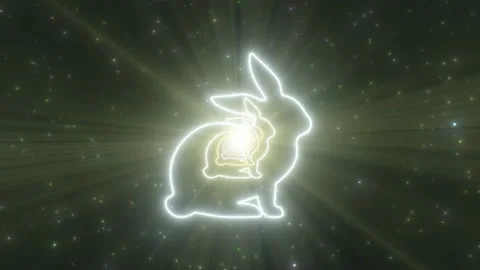 Rabbit Bunny Shape Outline Easter Holiday Season Neon Lights Tunnel Stock Footage 168992825