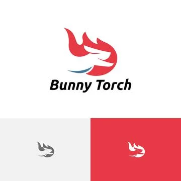 Rabbit Bunny Torch Fire Flame Running Speed Logo Stock Illustration