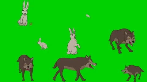 Rabbit Bunny Wolf Jump Hop Predator Wild Pack Animal 2d animated cartoon Stock Footage 334703309