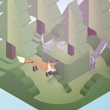 Rabbit  Burrow and Fox in a Pine Forest Isometric Style - Vector Illustration Stock Illustration