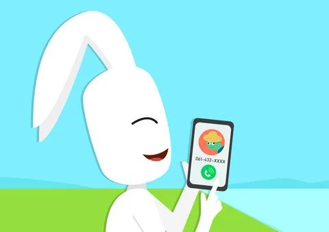 Rabbit calling Tortoise by smart phone, vector Stock Illustration