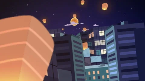 Rabbit carries a mooncake. Lantern fly in the sky. Mid autumn festival concept Vidéo 211272165