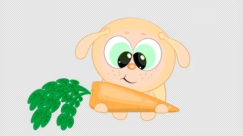 Rabbit with carrot. Cartoon animation on a empty background. Stock Footage 149658853