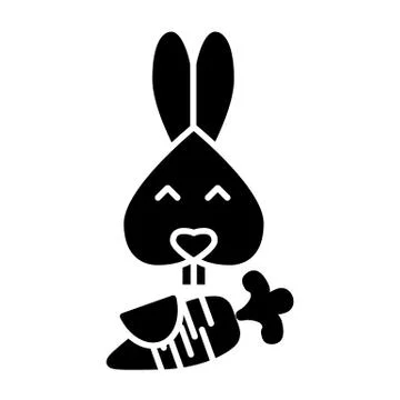 Rabbit with carrot vector icon. Black icon on white background. Easter cooncept 스톡 일러스트