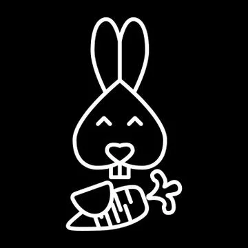 Rabbit with carrot vector icon. white icon on black background. Easter cooncept Illustrazione stock