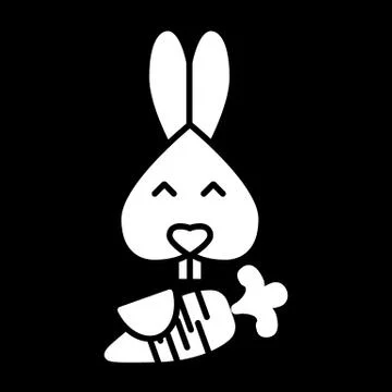 Rabbit with carrot vector icon. white icon on black background. Easter cooncept Stockillustratie