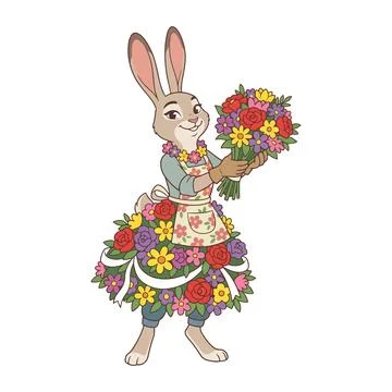 Rabbit Character with Flowers Stock Illustration