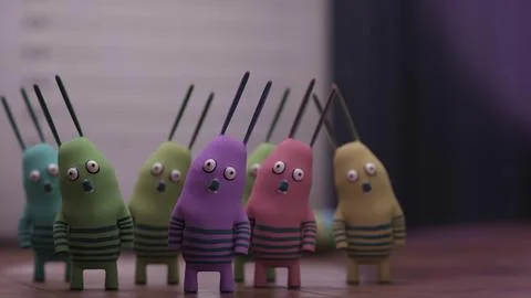 Rabbit character group with shirts and stripe pattern in lineup scene.. 库存插图