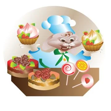 Rabbit chef with cake Stock Illustration