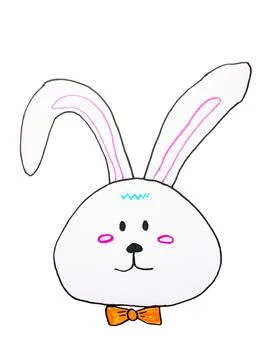 Rabbit children's drawing with felt-tip pens, easter bunny Stock Illustration