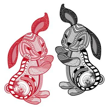 Rabbit Chinese zodiac, vector illustration sign on white screen. Stock Illustration
